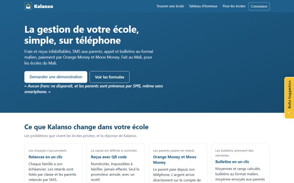 Page d'accueil de Kalanso